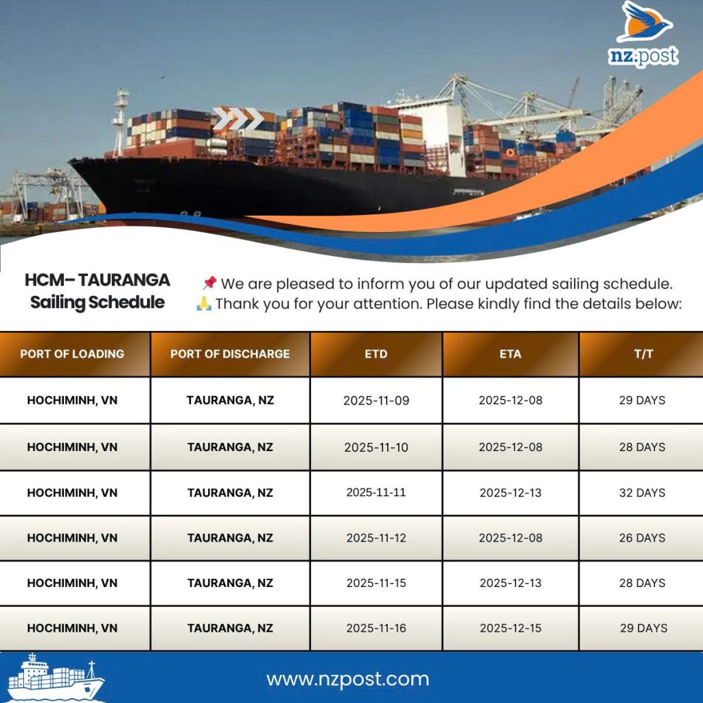 Lịch Tàu Hồ Chí Minh – Tauranga (New Zealand) Mới Nhất | Lịch Trình Cập Nhật 2025